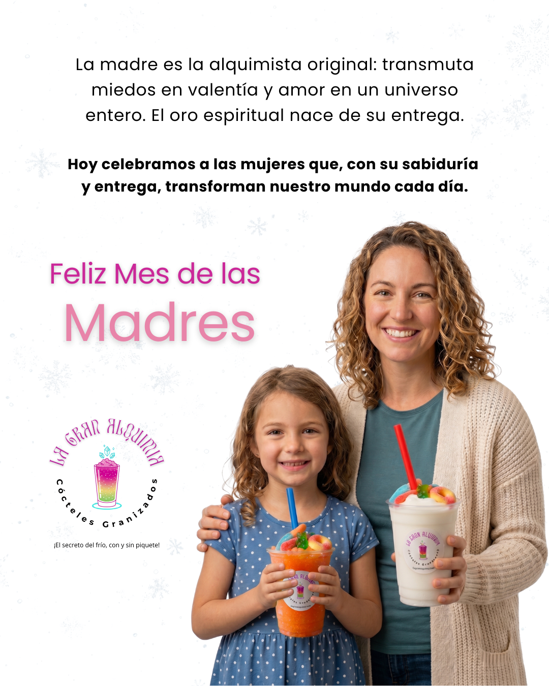 Celebración del Mes de las Madres con cócteles granizados de La Gran Alquimia: madre e hija con bebidas refrescantes artesanales.